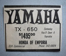 1973 Yamaha TX 650 Motrcycle Dealership Vintage Newspaper Clipping Print Ad