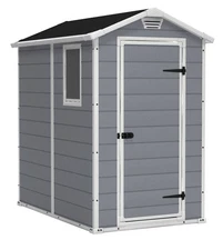 KETER MANOR 4X6 RESIN OUTDOOR STORAGE SHED KIT - GRAY/WHITE