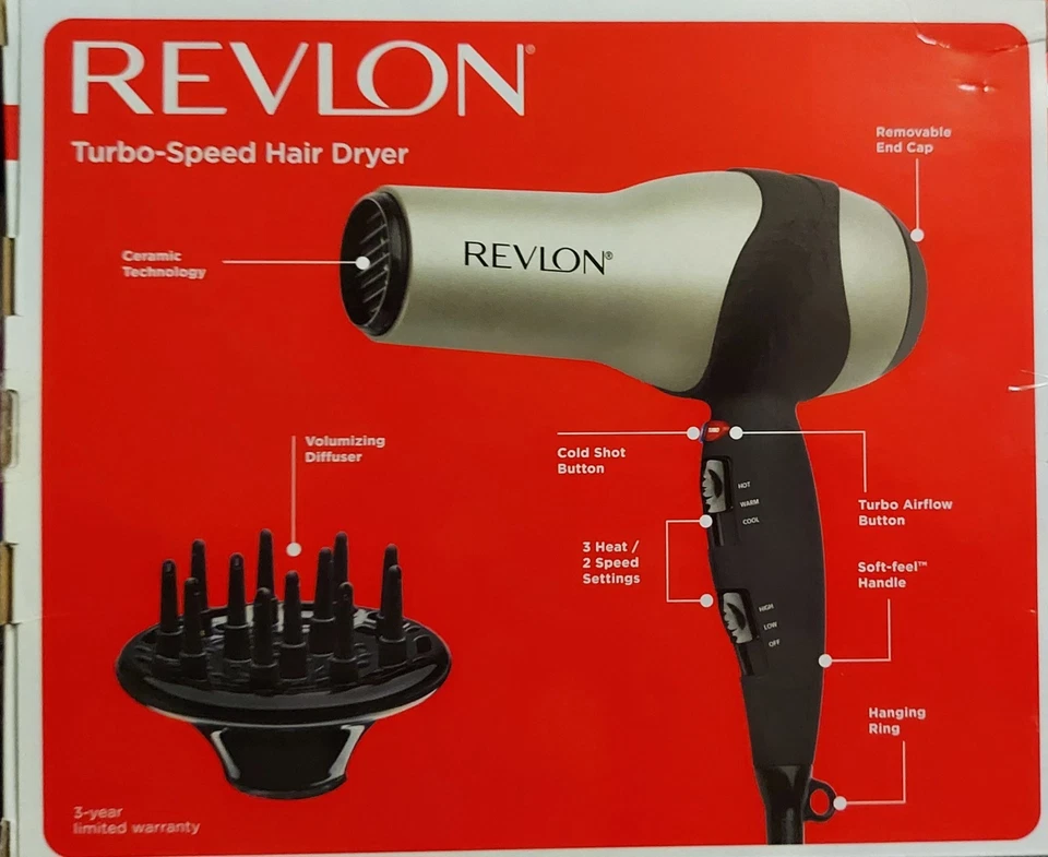Secador de pelo Revlon 1875w turbo voluminizador con difusor 3 ajustes de calor / 2 velocidades Foto 2 de 3