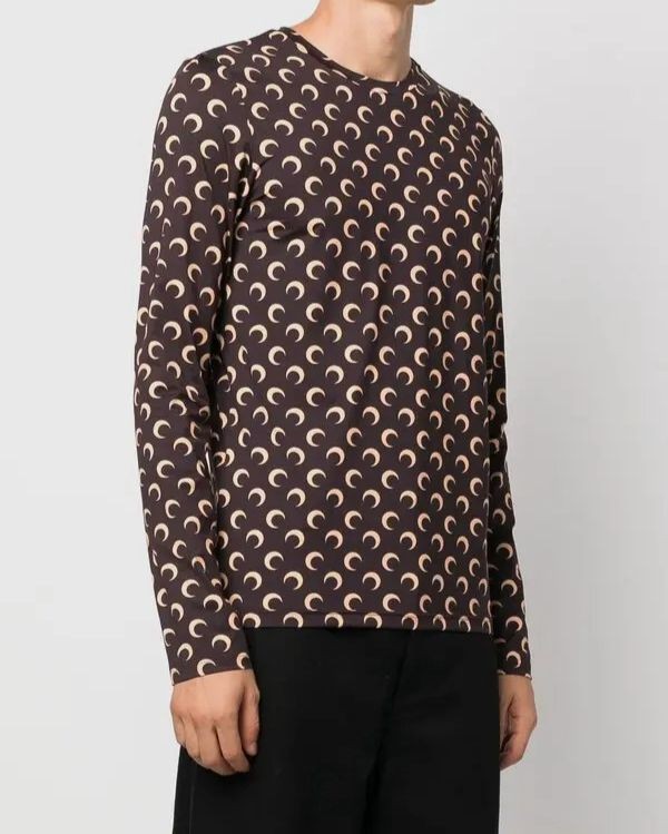 Marine Serre Men's Brown Moon Print Long Sleeve T-Shirt Top Size XS