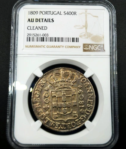 Cruzado Novo 1809 João Prince Regent Blazon of the kingdom of Portugal AU NGC