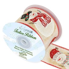 1m, 3m or 9m ~ 63mm Wired Edge Christmas Snowman Natural Burlap Christmas Ribbon