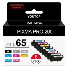 8 Pack CLI-65 CLI65 Ink Cartridge Replacement for Canon PIXMA PRO-200 PRO-200...