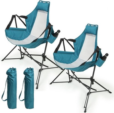 Hammock Rocking Chair, Alum Folding w/ Pillow, Cup, Bag, Blue (2pcs)