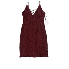 NWT ASTR The Label burgundy lace cocktail dress Plunge Strappy V-Neck Size XS