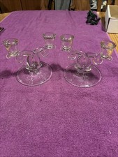 2 Glass Double Candle Sticks Loop Design Candle Holders