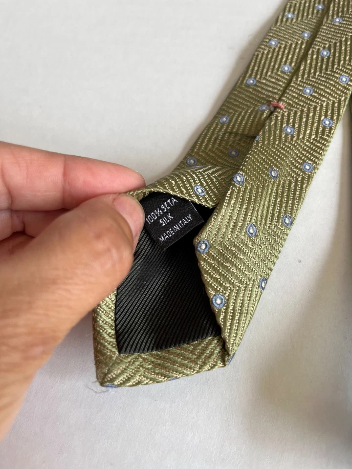 Corbata Borrelli Hombre Cuello Seda Verde Lunares 58L 4W Hecha en Italia Foto 4 de 4
