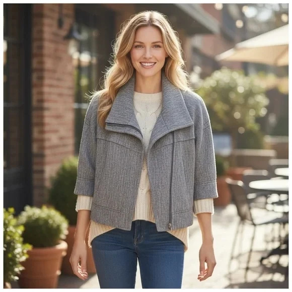 Jon Women's Gray Casual Solid Basic Jacket Size 4 - image 1