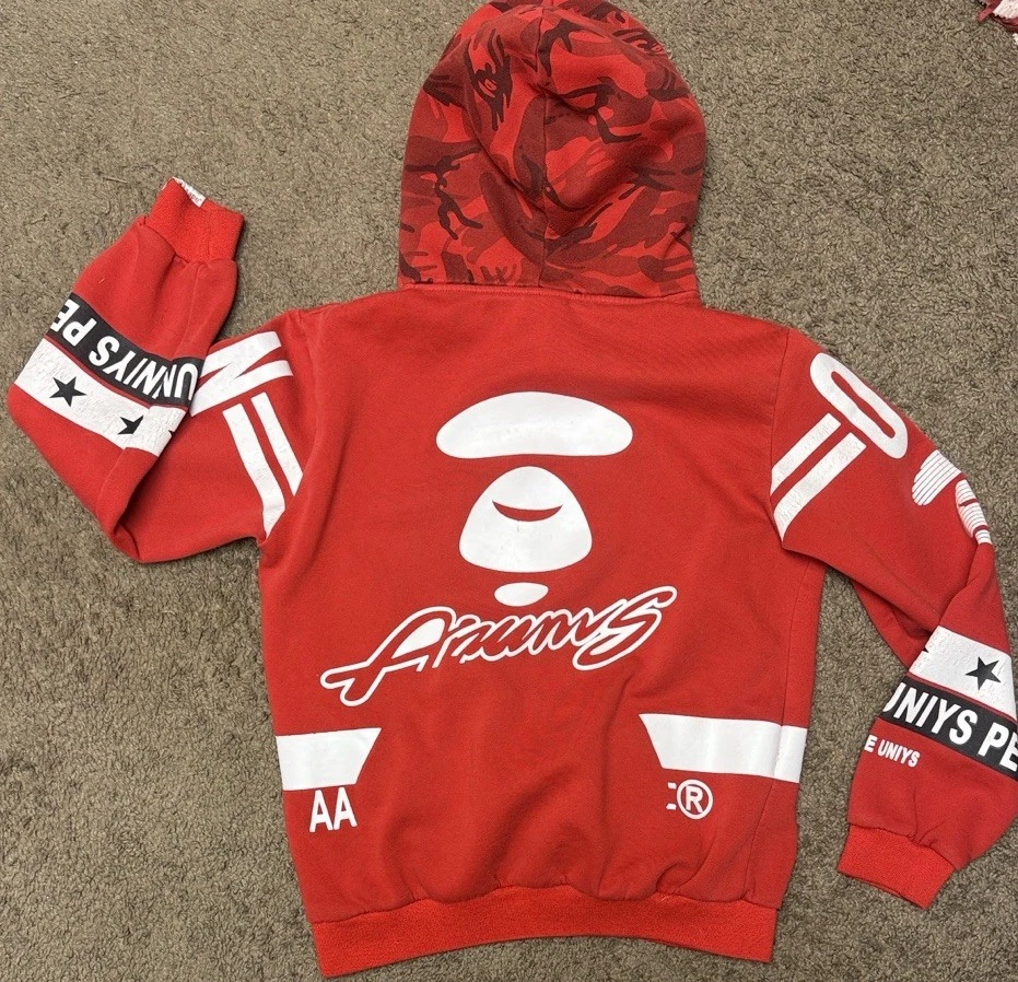 Sudadera con Capucha Aape By A Bathing Ape Talla Grande Juvenil Roja Camuflada Ver Fotos Foto 3 de 4