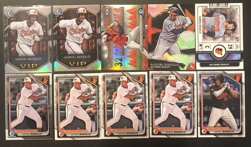 Lot of 10 Samuel Basallo ROOKIE Cards - Inc. Refractors, Inserts, Chrome, Paper