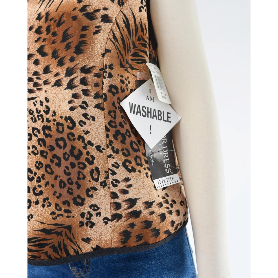 复古 90 年代动物印花背心无袖纽扣后衬衫豹纹 M L — 第 3/4 张图片