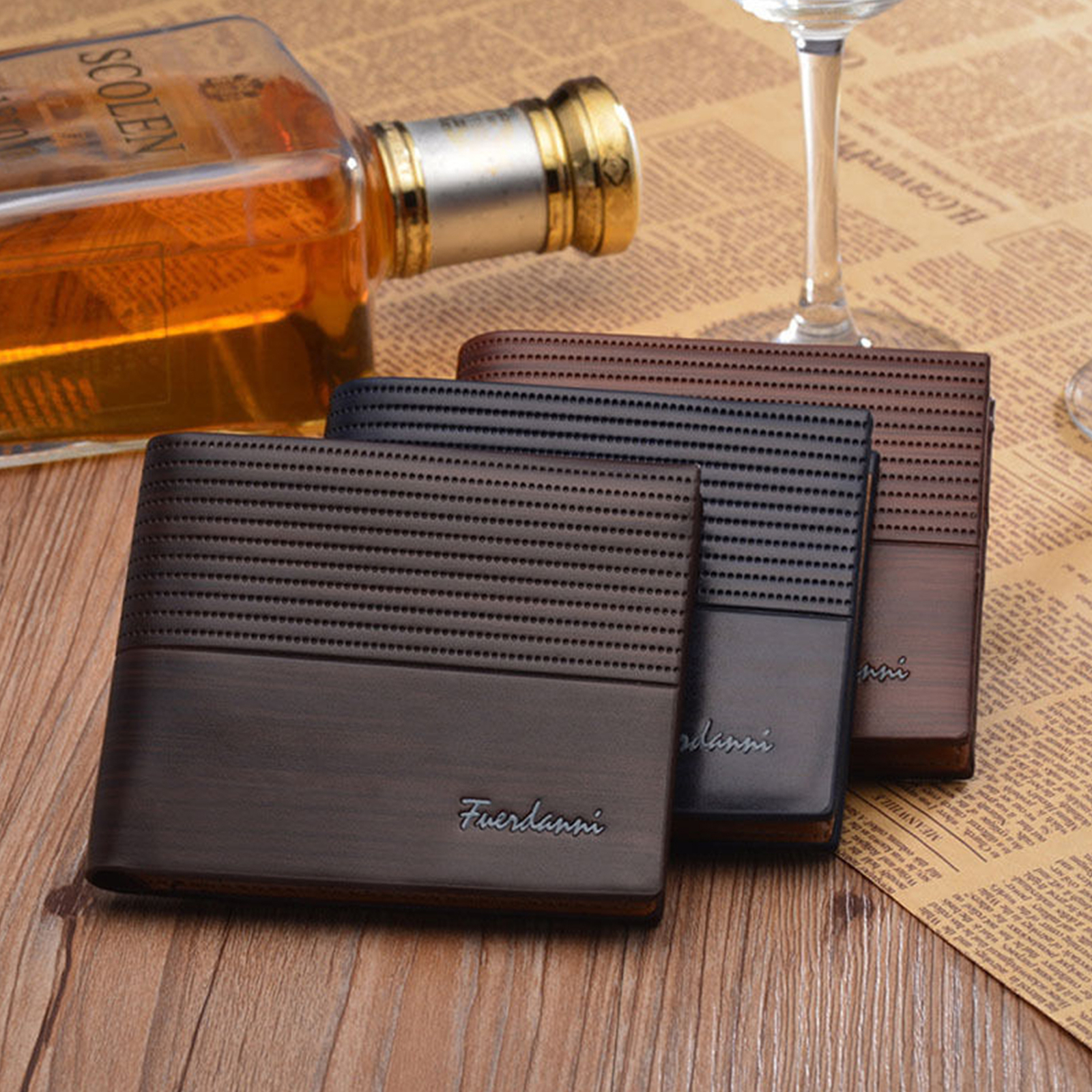 Monedero plegable 、Tarjetero de crédito Cartera de cuero marrón para hombre