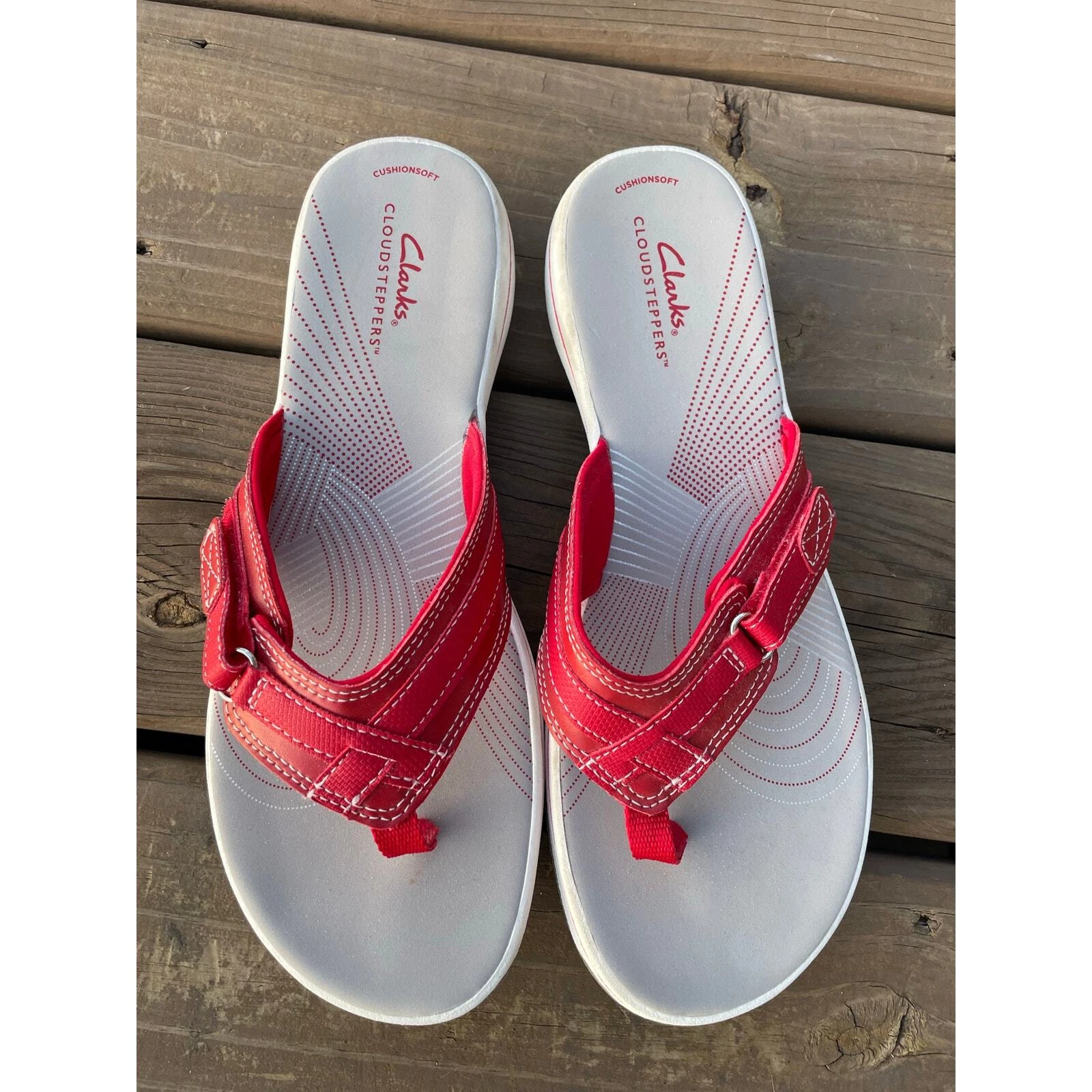 Clarks Cloudstepper sandalo infradito donna Breeze perizoma mare 10M rosso