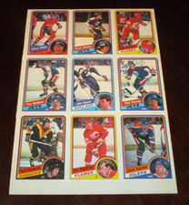1984-85 O-PEE-CHEE HOCKEY UNCUT SHEET OF 9 CHRIS NILAN DAVE HUNTER JIM PEPLINSKI