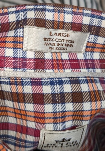 Peter Millar Cotton Long Sleeve Button Down Plaid Men's Shirt Red Brown Orange L - Picture 5 of 8