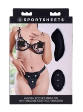 Sportsheets Hidden Pocket Strap-On w Remote Control Vibrator Black