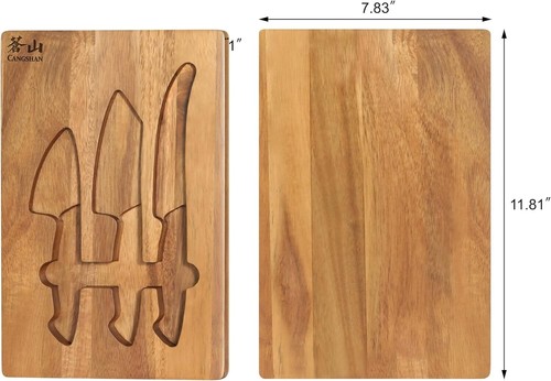 Juego de cuchillos para queso de acero japonés con asas únicas de madera de olivo y tablero de acacia - Imagen 6 de 11