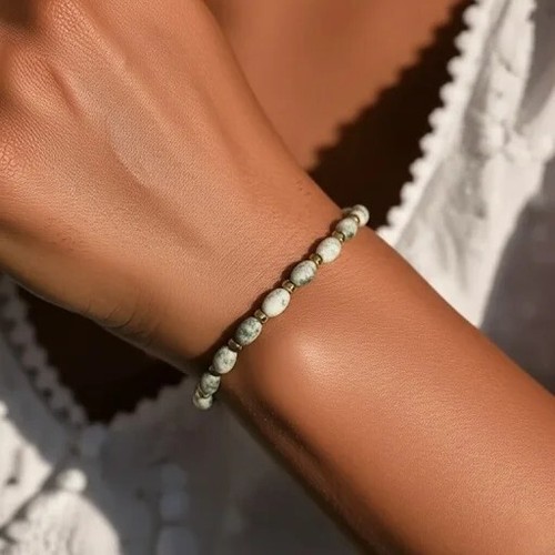 Natural Moss Agate Stone Beads Dainty Crystal Healing Reiki Women Bracelet Gift - Picture 3 of 4
