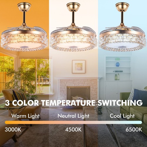 42" Bluetooth Crystal Chandelier LED 7-Color Remote Ceiling Fans w/Music Player - Picture 5 of 17