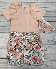Girls Three piece  Boutique  Outfit Shirt and Short Set With Hair Bow