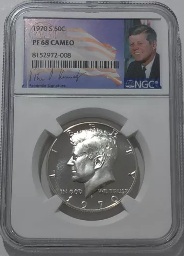 1970 S NGC PF68 CAMEO SILVER PROOF KENNEDY HALF DOLLAR WHITE COIN JFK 50C