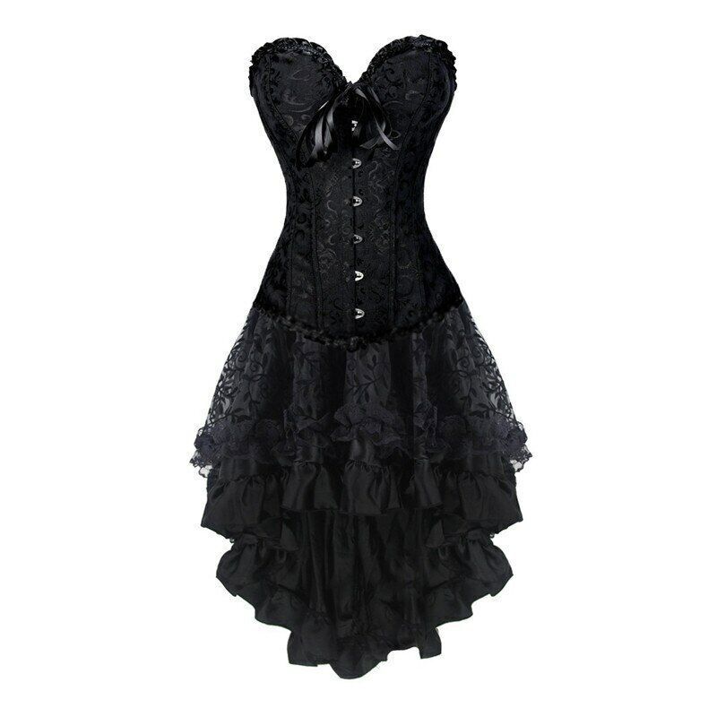 Steampunk Corset Dress Women Goth Burlesque Overbust Bustier Top With