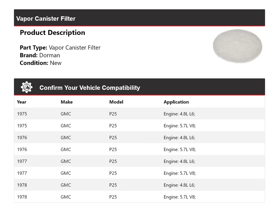 Фильтр канистровый паровой для 1975-1978 GMC P25 Dorman 1976 1977 - Изображение 2 из 4