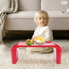 6x Baby Kids Lap Desk Plastic Flat Breakfast Tray with Side Pockets for Car Home