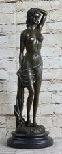 Art Deco Nude Temptress Bronze Sculpture Hot Cast Marble Base Lost Wax