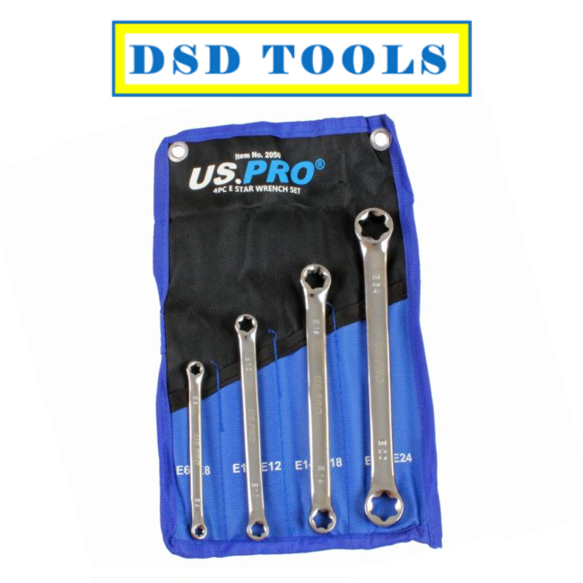 US PRO Tools 4PC E6-E24 TRX TORX E STAR RING SPANNER WRENCH SET IN ROLL 2050