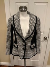 St. John Collection Black White Tweed Jacket w/ Jewel Buttons, Size 6