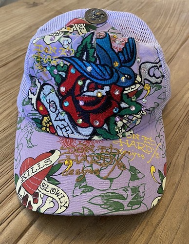 VTG Ed Hardy Christian Audigier Rhinestone Trucker Hat Love Kills Slowly Cap - 第 1/10 張圖片