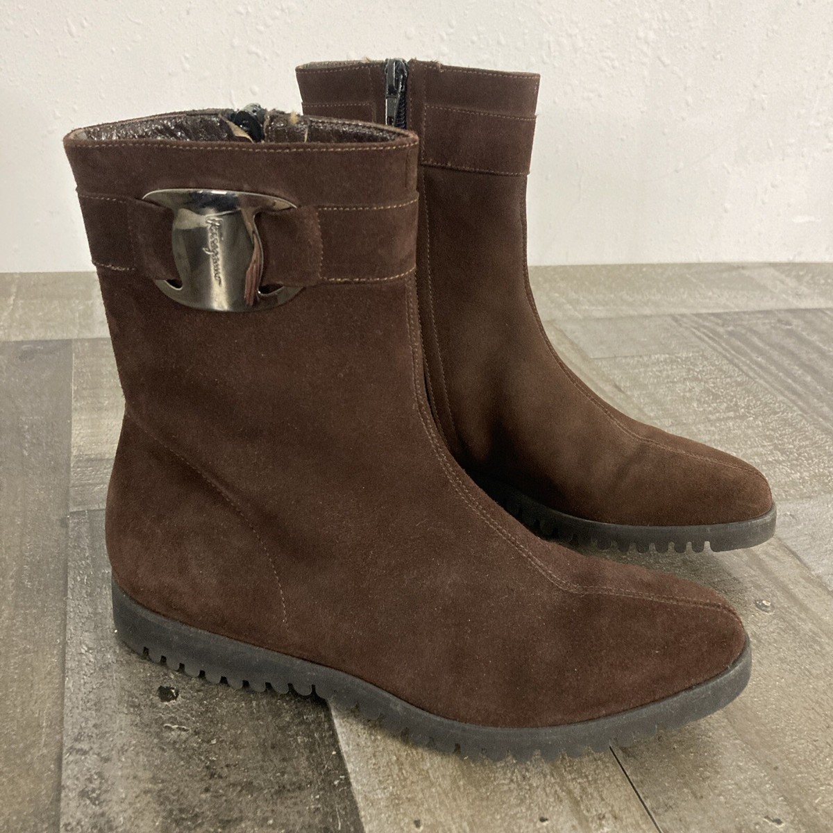 Salvatore Ferragamo Brown Ankle Boot, All Suede Leather Sz 5  display picture 2