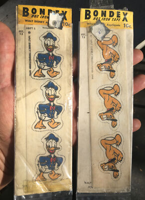 TWO   1946 Walt Disney Productions BONDEX Hot Iron Tape w/ Donald Duck, Pluto