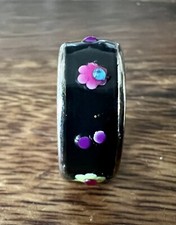 Black Enamel Ring With Flowers Size 8