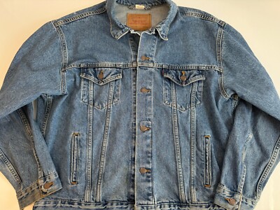 90's Levis Denim Trucker Jean Jacket Mens Size XL Blue Distressed