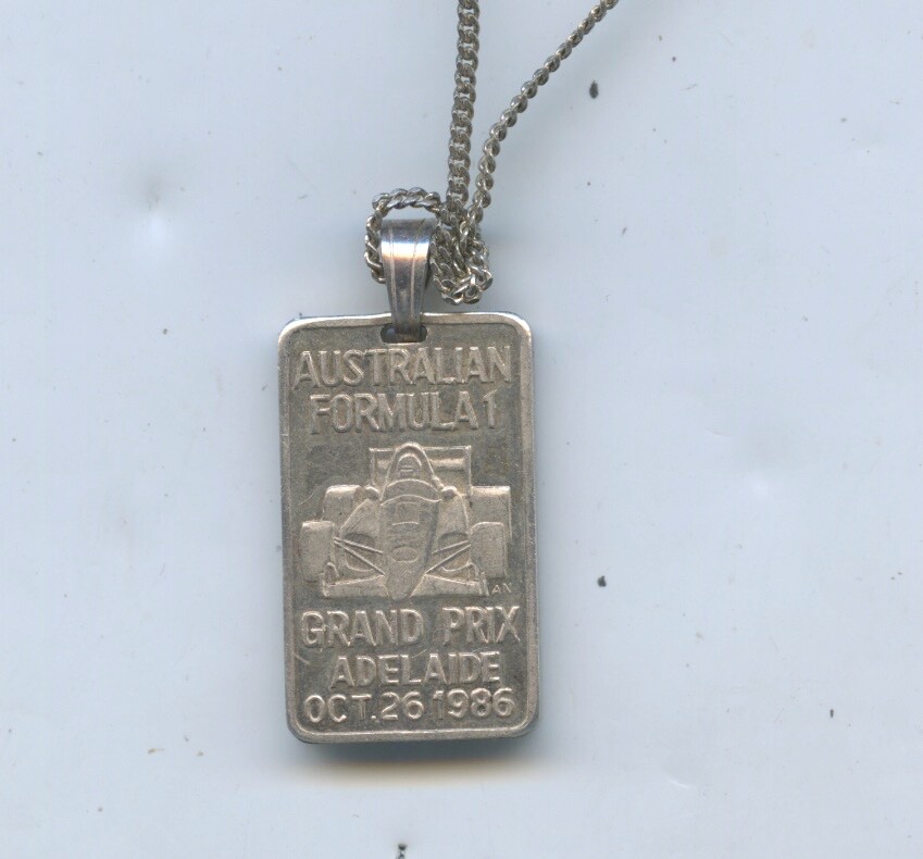 1986 STERLING SILVER AUSTRALIAN GRAND PRIX PENDANT & S SILV CHAIN