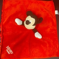 Disney Baby Red Embroidered Mickey Mouse Lovey Security Blanket Satin Back Arms