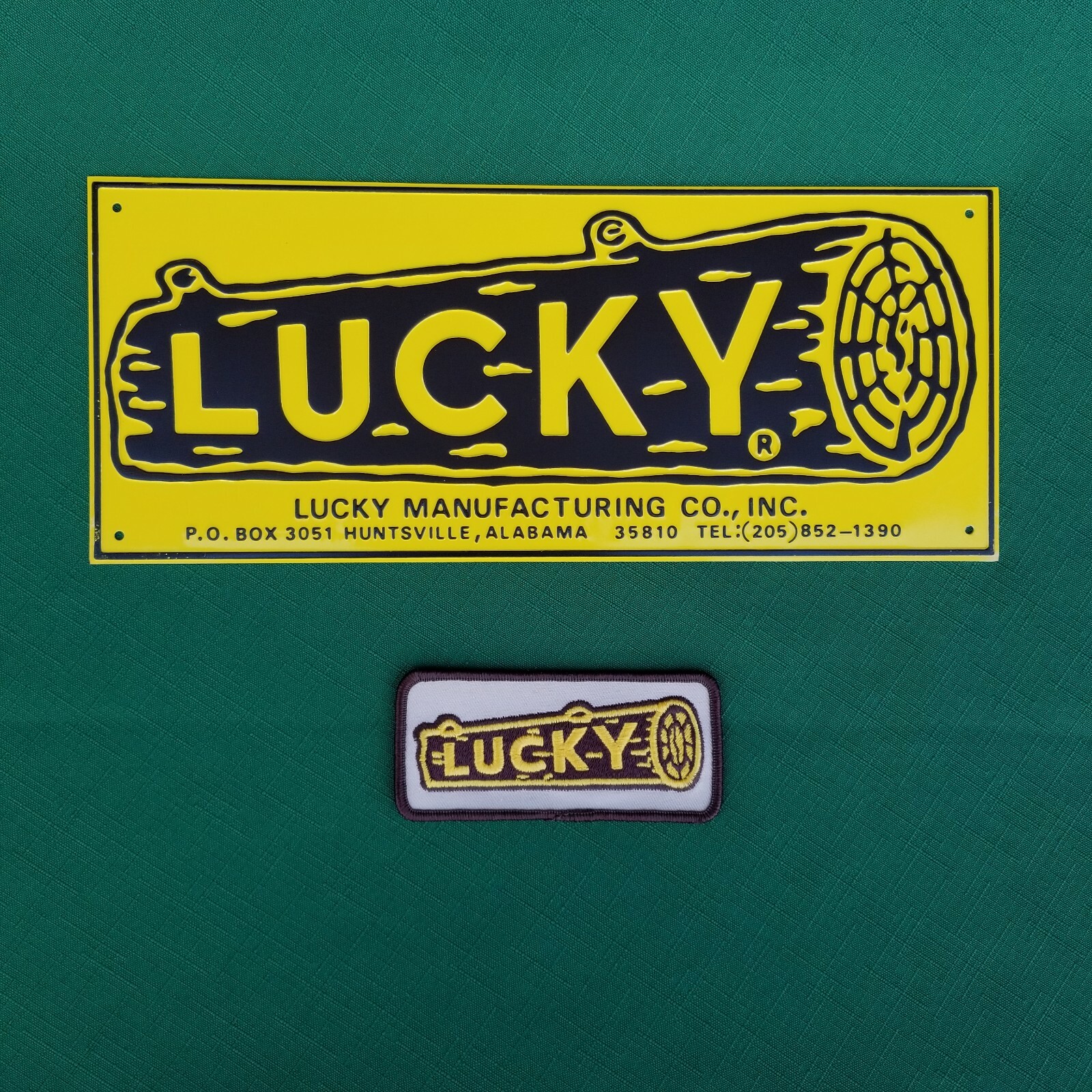 Vintage Lucky Manufacturing Co. License Plate Tag & Patch Huntsville
