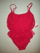 GOTTEX Red Lattice Mesh Blouson Underwire 1 Piece Swimsuit Sz 12 NWT