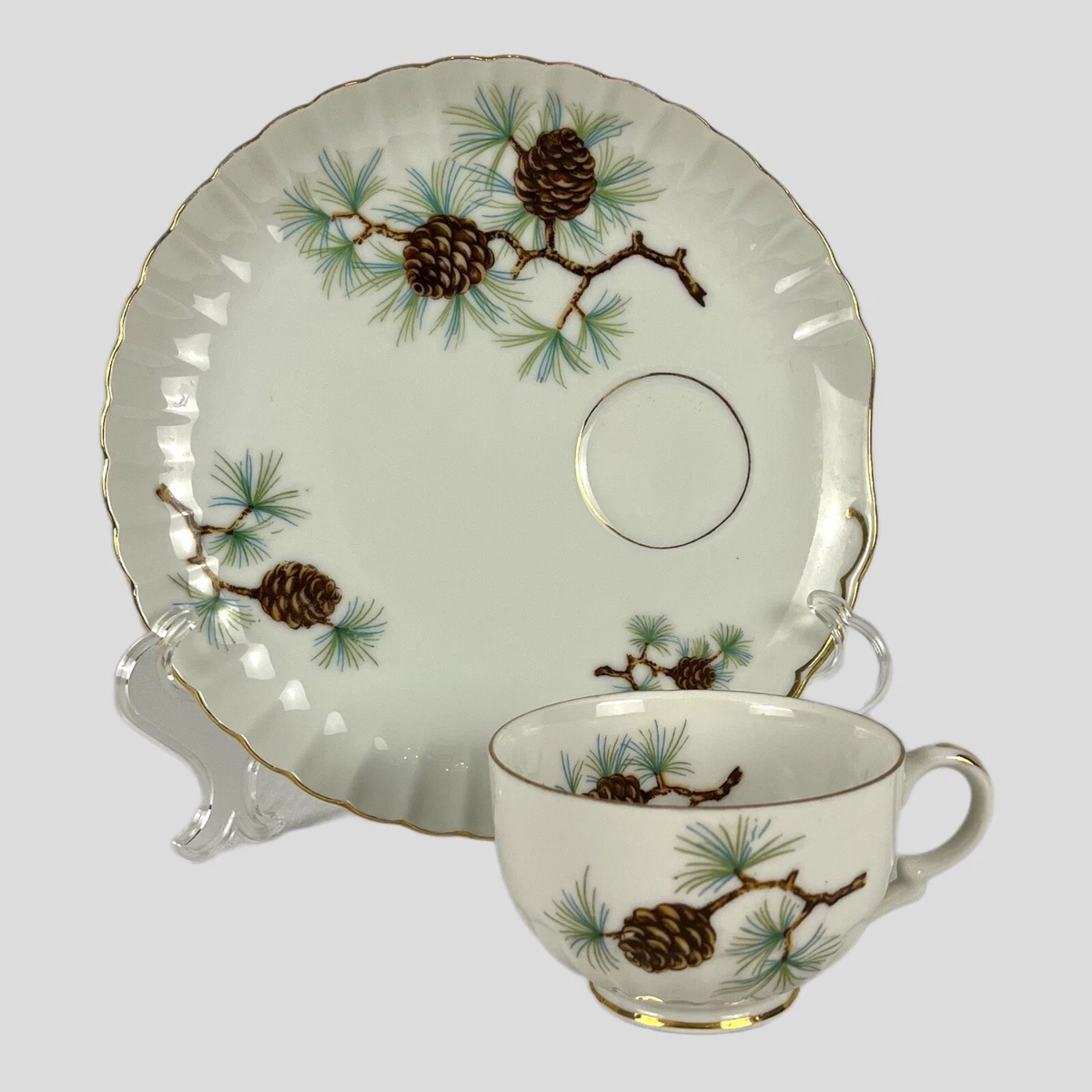 Vintage Norcrest Pine Cone Dessert Luncheon China Set Plates Cups