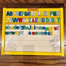 Vintage 1960s Playskool Magnetic Spelling Number Crayon Board w/ Letters/Numbers