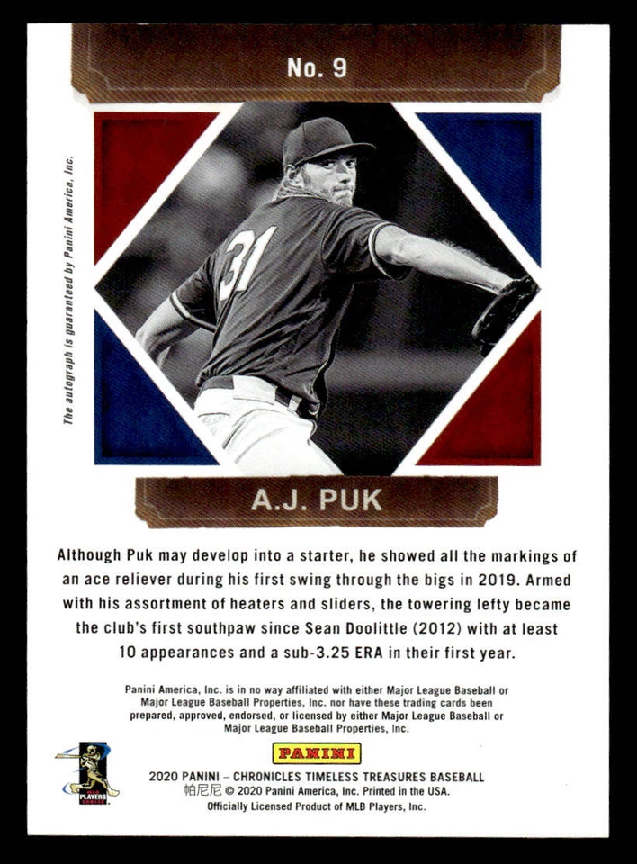 A.J. Puk 2020 Panini Chronicles Timeless Treasures #9 - Image 2 of 2