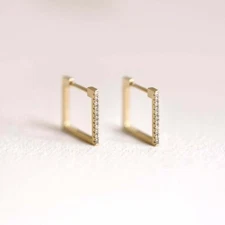 Round Cut Simulated Diamond Square Hoop Women's Earrings 14K Yellow Gold Plated