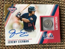 JEREMY EIERMAN 2018 Panini Stars & Stripes USA Baseball BUTTON PATCH Auto #3/8