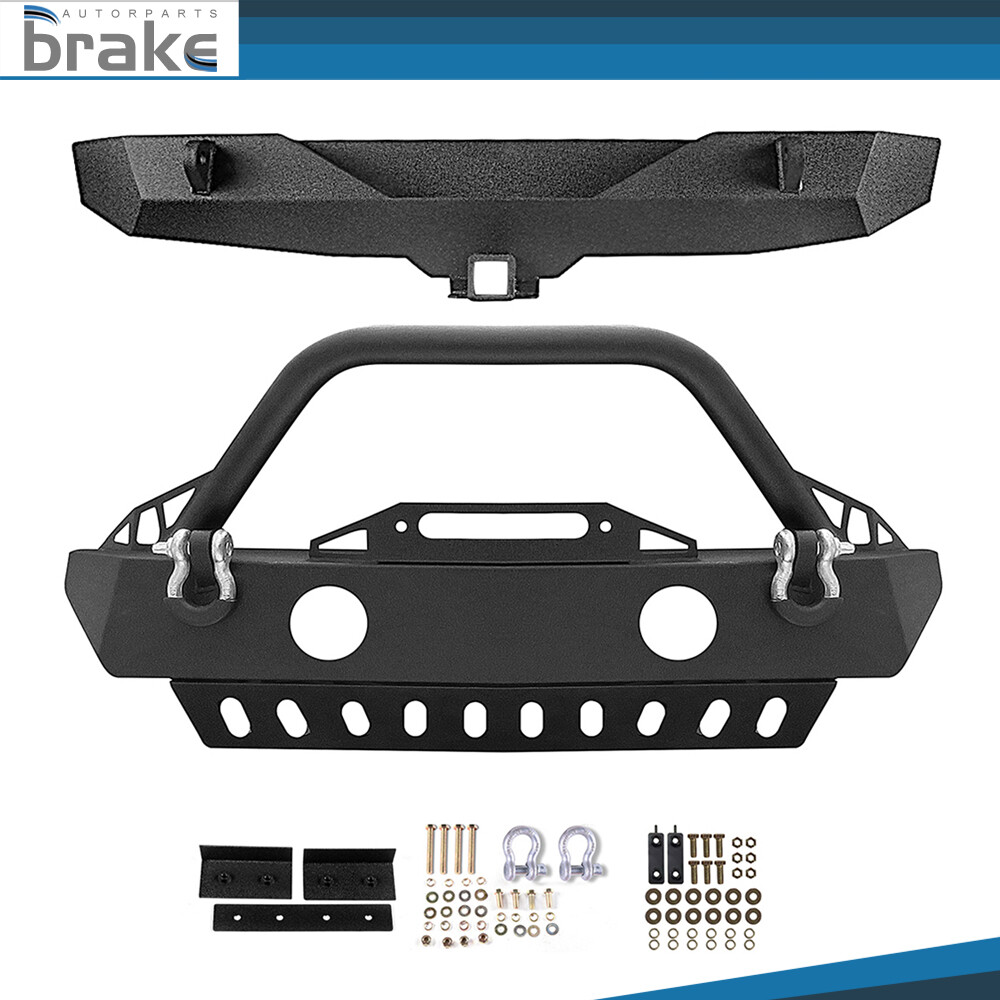 Rugged Offroad Front and Rear Bumper Set with Winch Plate for Jeep Wrangler JK 2007-2018