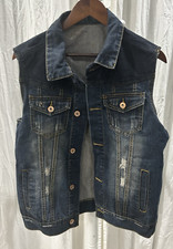 Vintage Womens Denim Vest with Blue Corduroy Collar Size M Country Ranch Boho