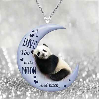 To My Girl Daughter Moon And Panda Pattern Fashion Acrylic Pendant Necklace Gift