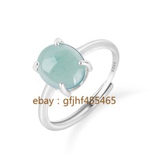 Certified Natural A-grade Jade Blue Water Egg Face Ring S925 Silver Inlaid Ring