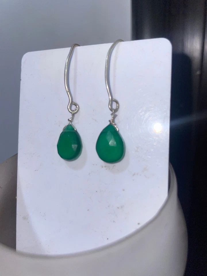 Orecchini in argento sterling 925 con gemma pendente onice verde gioielli da ... - Immagine 4 di 4